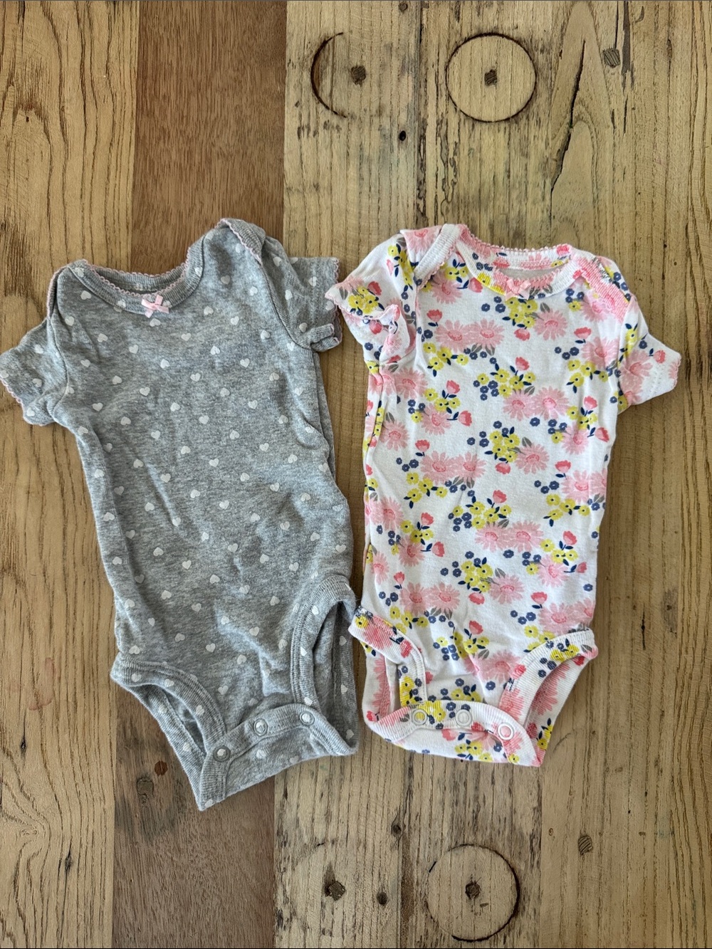 Carter's Gray Heart & Pink Floral One-Piece Bodysuit Set